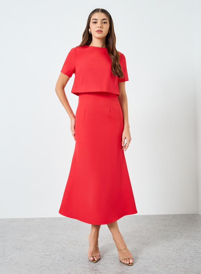 Styli Women Red Short Sleeves A-Line Maxi Dress - Image 1